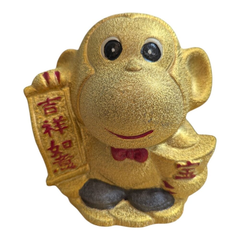Ceramic Gold Fleck Monkey Bank - Year of the Monkey piggy bank 7 inch red tie